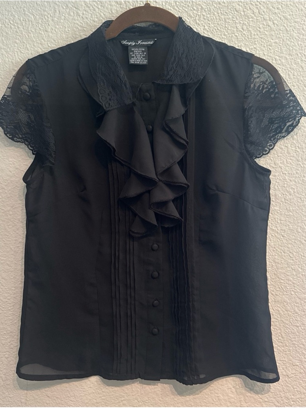 Simply Irresistible Black Ruffled Front Lace Sleeve Blouse
